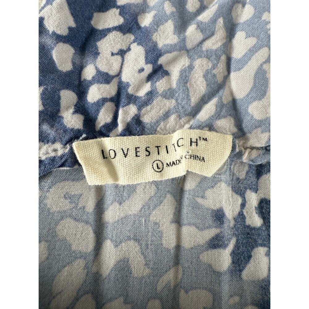 Lovestitch Size L Abstract Button Front Tank Top Blue Sleeveless V Neck - Picture 6 of 9